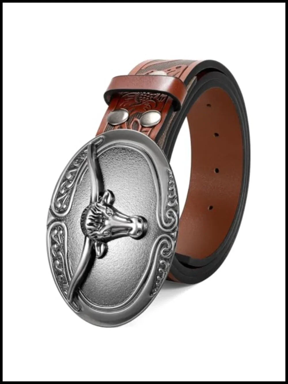 Western Leather Belt with Silver Buckle for Men & Women